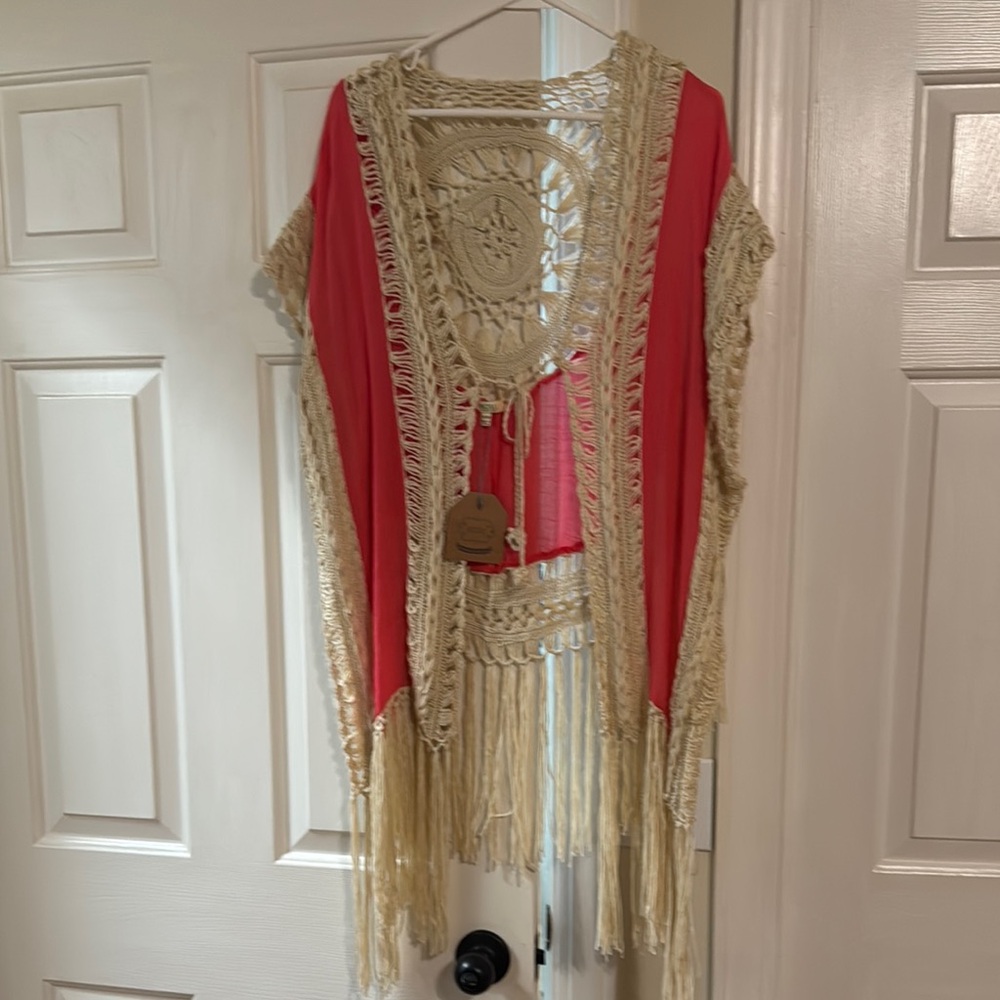 Kori Cream and Pink Fringe Vest